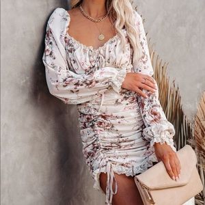 Vici lace floral ruched dress